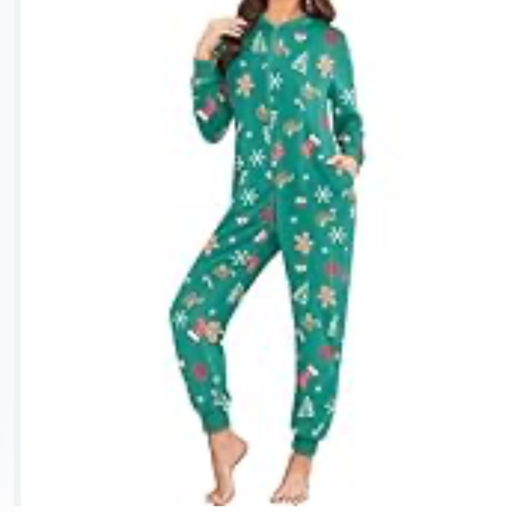 Kids Ekouaer One Piece Zip Front Plush Christmas Holidays Pajamas / Sz US 10